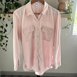 Express The City Shirt M Light Pink Long SleeveButton Up Blouse Workwear Career